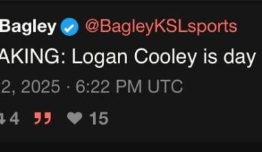 [BagleyKSLSports] BREAKING: Logan Cooley is day to day.