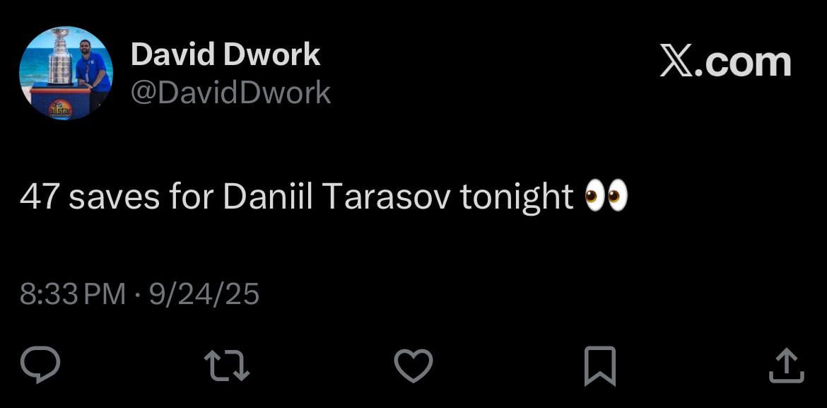 [David Dwork] 47 saves for Daniil Tarasov tonight 👀