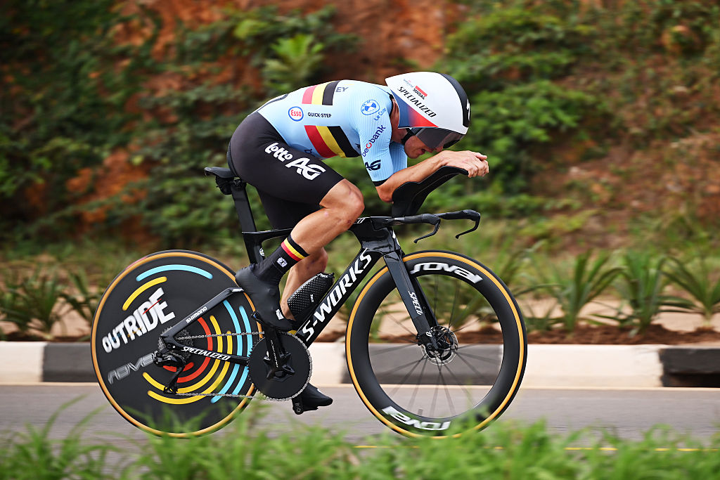 KIGALI, RWANDA - SEPTEMBER 21: Ilan Van Wilder of Team Belgium competes during 98th UCI Cycling World Championships Kigali 2025 - Men Elite Individual Time Trial a 40.6km race from Kigali to Kigali on September 21, 2025 in Kigali, Rwanda. (Photo by Dario Belingheri/Getty Images)