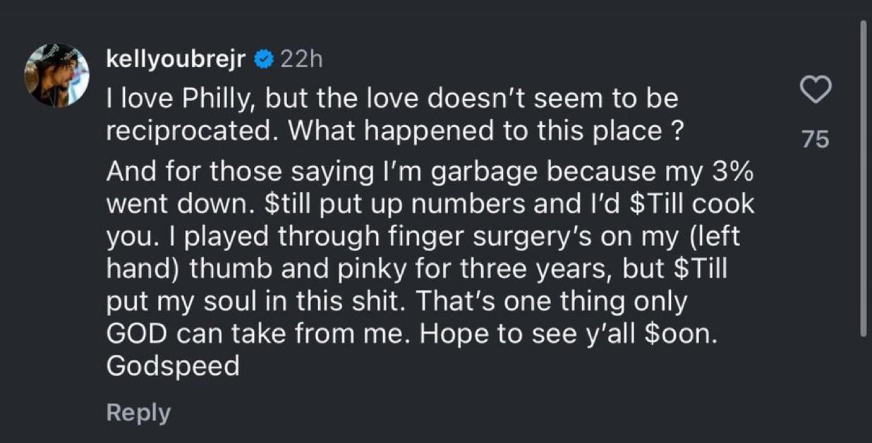 Kelly Oubre on Instagram: “I love Philly, but the love doesn’t seem to be reciprocated. What happened to this place?”