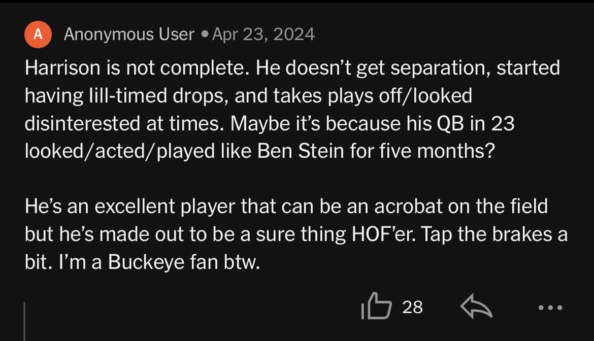 An interesting comment about Marvin Harrison Jr. from 2 days before the 2024 NFL Draft