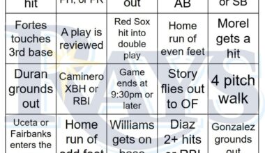 Rays vs Red Sox Bingo, 9/20/2025