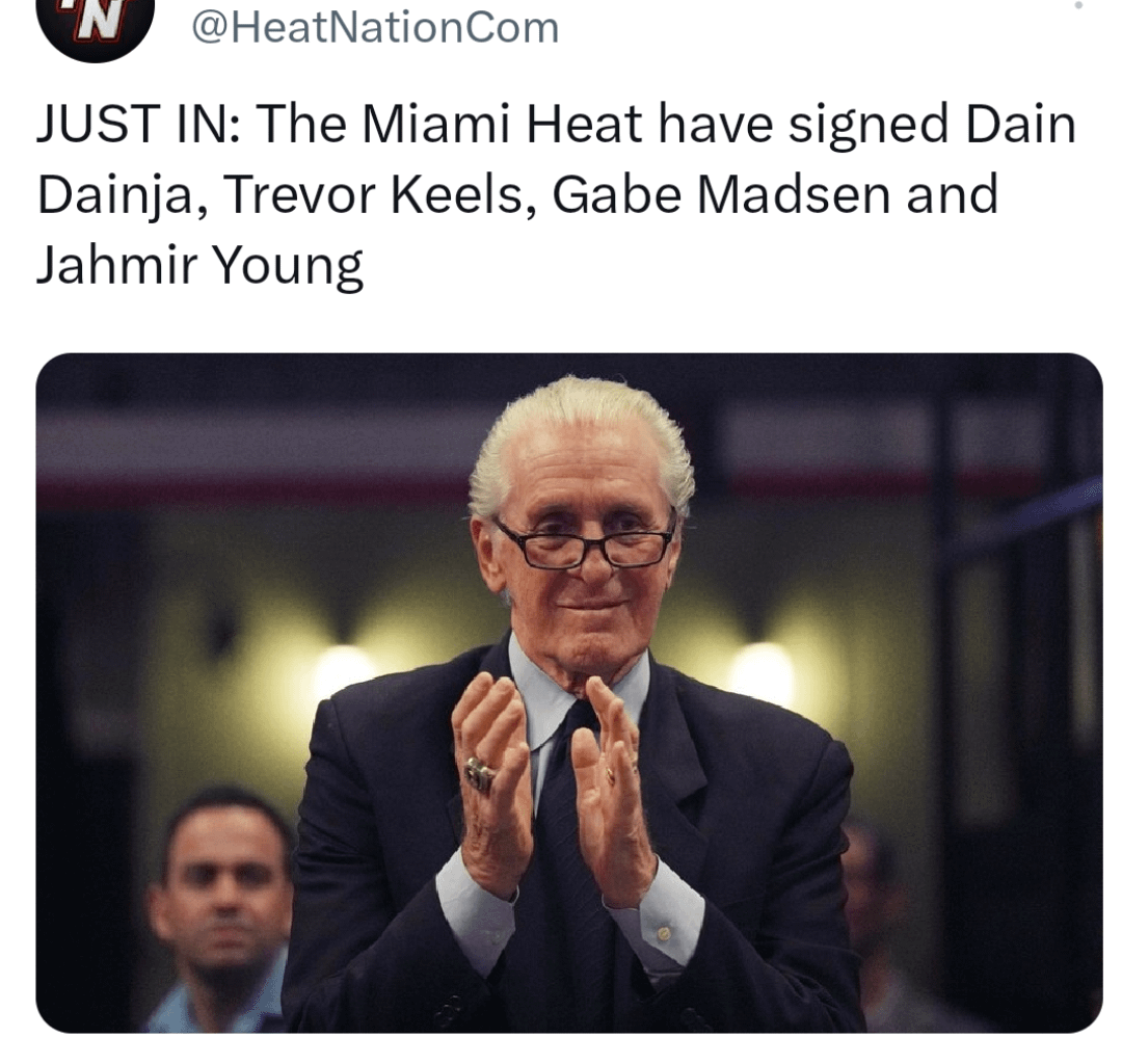 JUST IN: The Miami Heat have signed Dain Dainja, Trevor Keels, Gabe Madsen and Jahmir Young