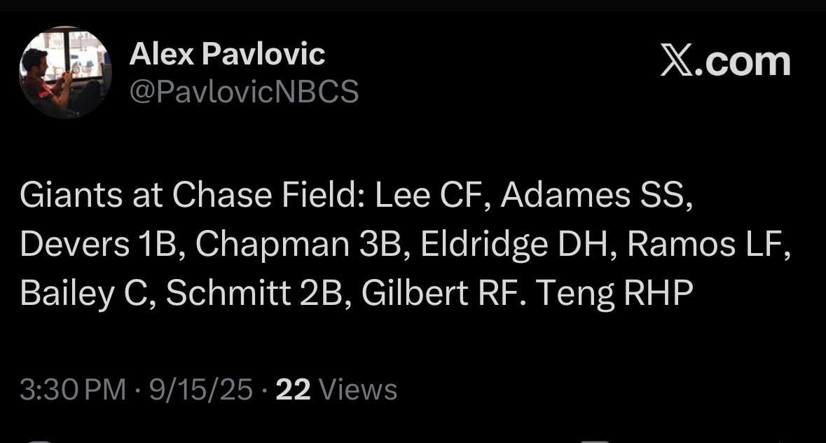 A look at our first lineup featuring Bryce Eldridge. He’ll be batting 5th in his MLB debut