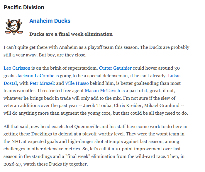 Wyshynski's Prediction