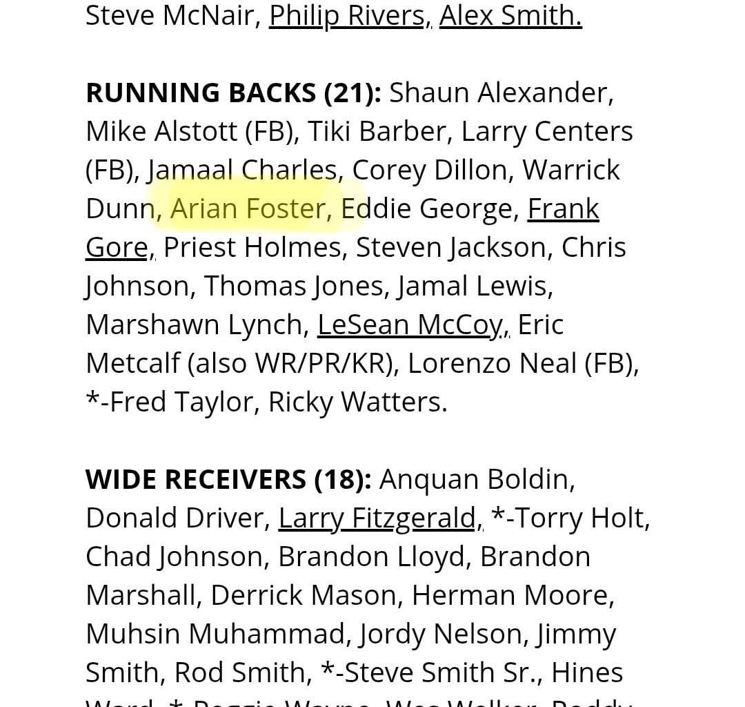 Arian Foster gets nominated.