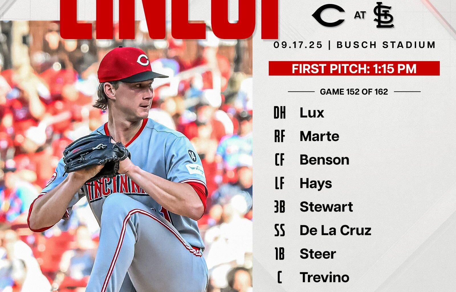 Reds lineup - Wednesday 9/17/25