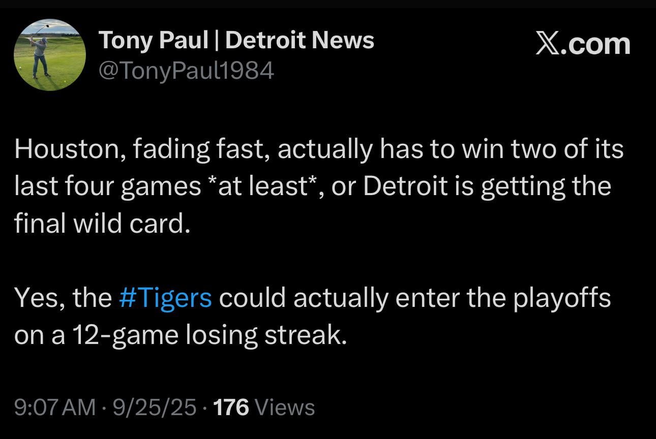 Yes, the Tigers could actually enter the playoffs on a 12-game losing streak.