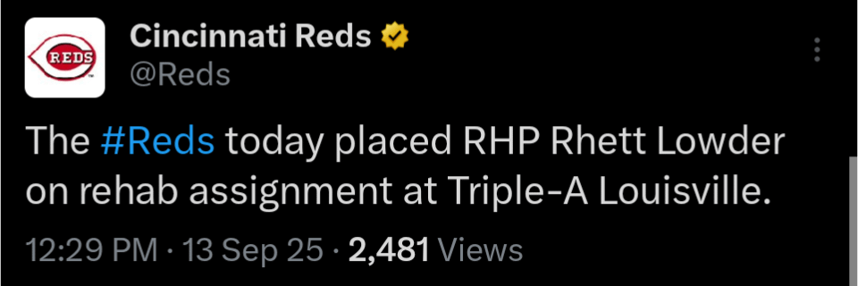 [Reds] Lowder to Triple-A Louisville on rehab assignment