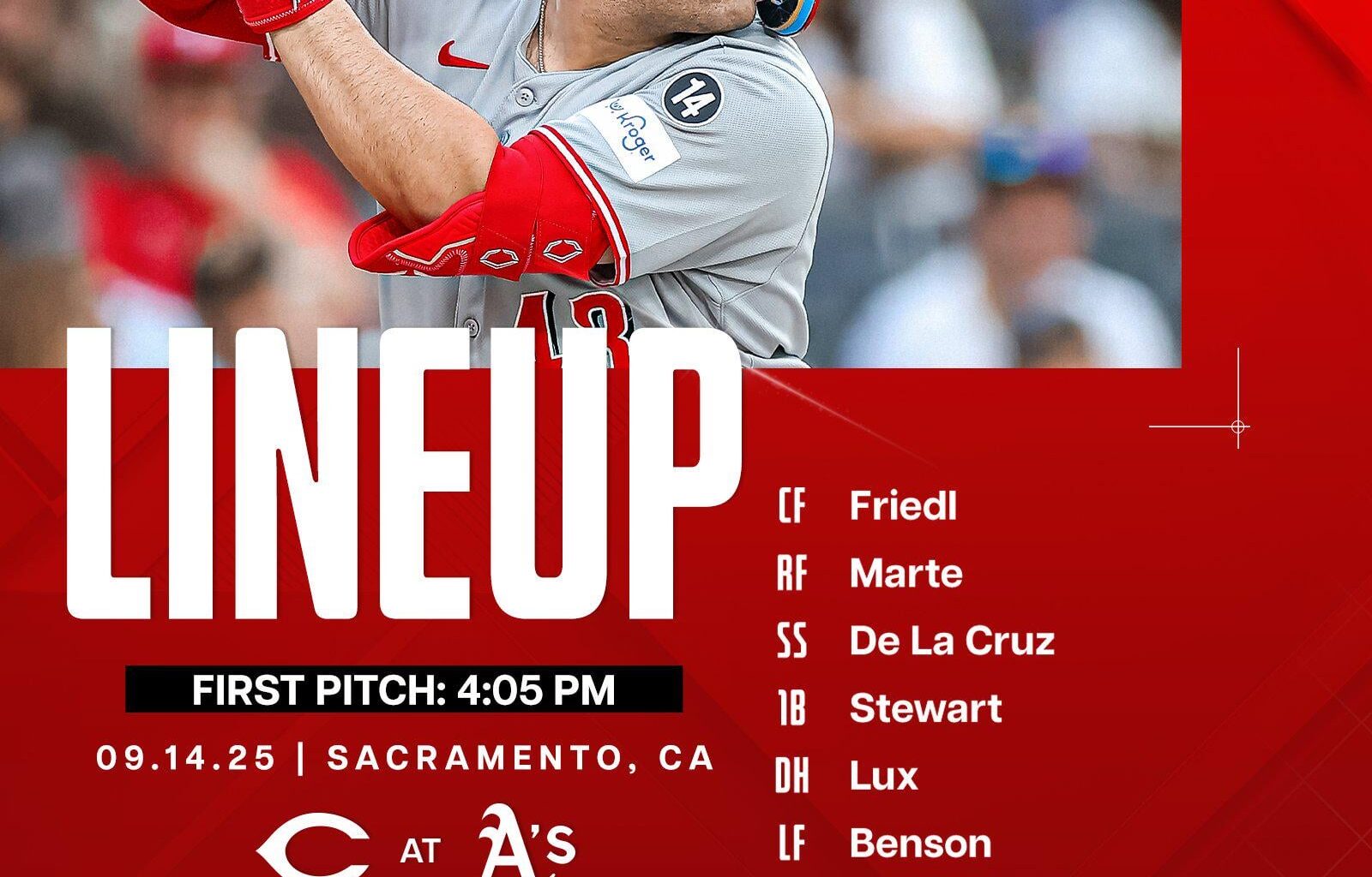 Reds lineup - Sunday 9/14/25