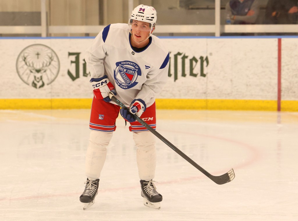 New York Rangers Rookie Gabe Perreault (94) at the New York Rangers training camp.