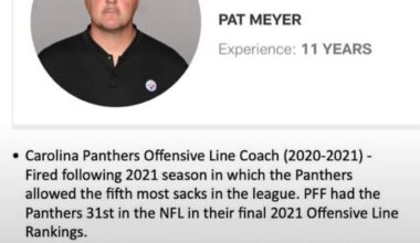 A reminder of Pat Meyer’s NFL track record prior to getting four years as our O-Line coach and the opportunity to develop two first round tackles: