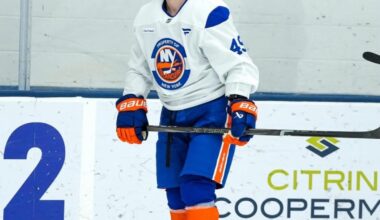Max Shabanov at training camp with the New York Islanders