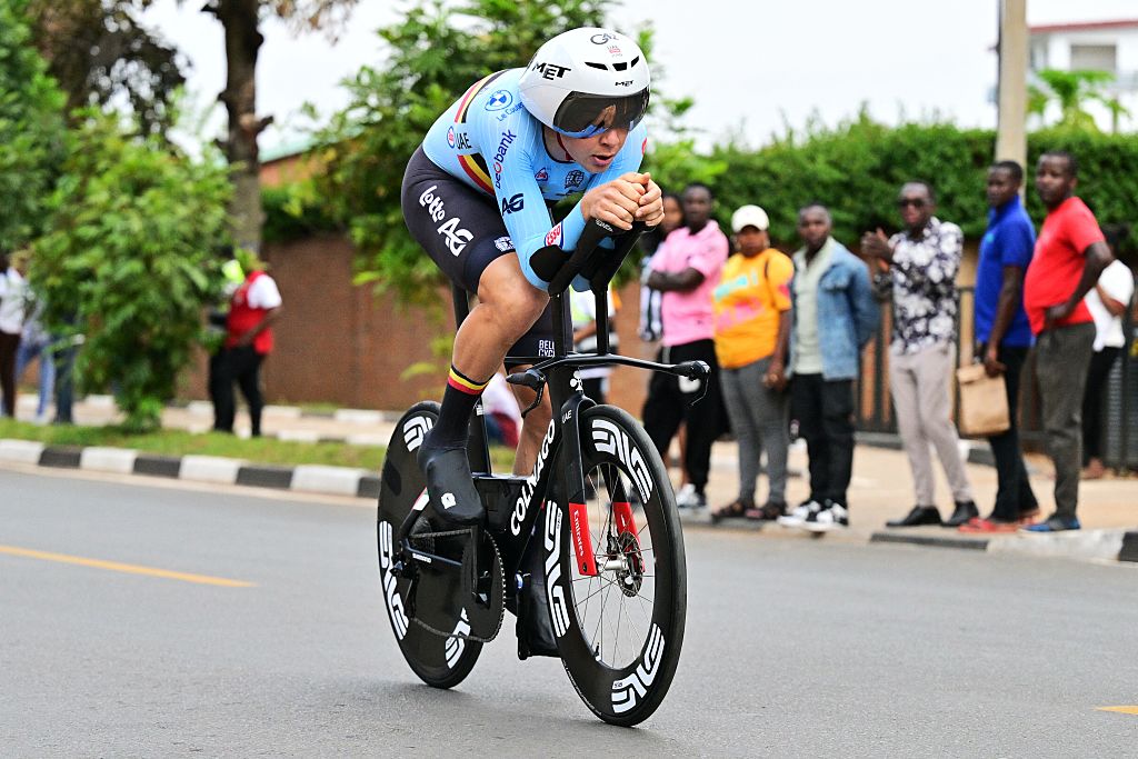 Belgian Florian Vermeersch pictured in action during the Men Elite Individual Time Trial race (40,8km) at the cycling road world championships, in Kigali, Rwanda, Sunday 21 September 2025. The 2025 UCI Road World Championships take place from 21 to 28 September in Kigali, Rwanda.BELGA PHOTO DIRK WAEM (Photo by DIRK WAEM / BELGA MAG / Belga via AFP)