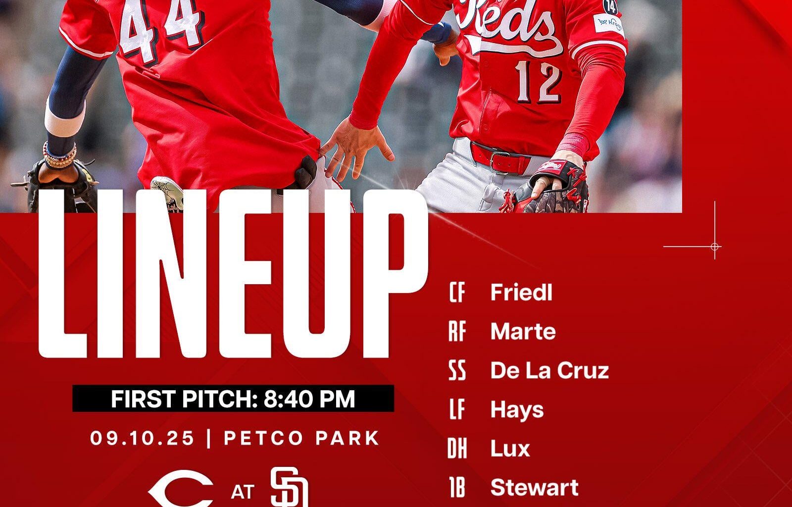 Reds lineup - Wednesday 9/10/25