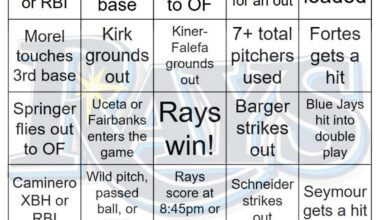 Rays vs Blue Jays Bingo, 9/17/2025