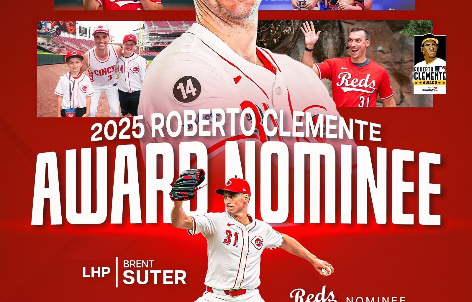 Brent Suter has been named the Reds' 2025 nominee for the Roberto Clemente Award