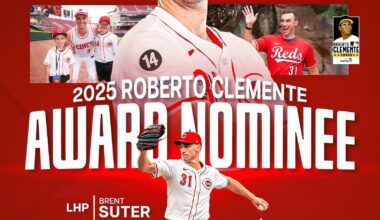 Brent Suter has been named the Reds' 2025 nominee for the Roberto Clemente Award