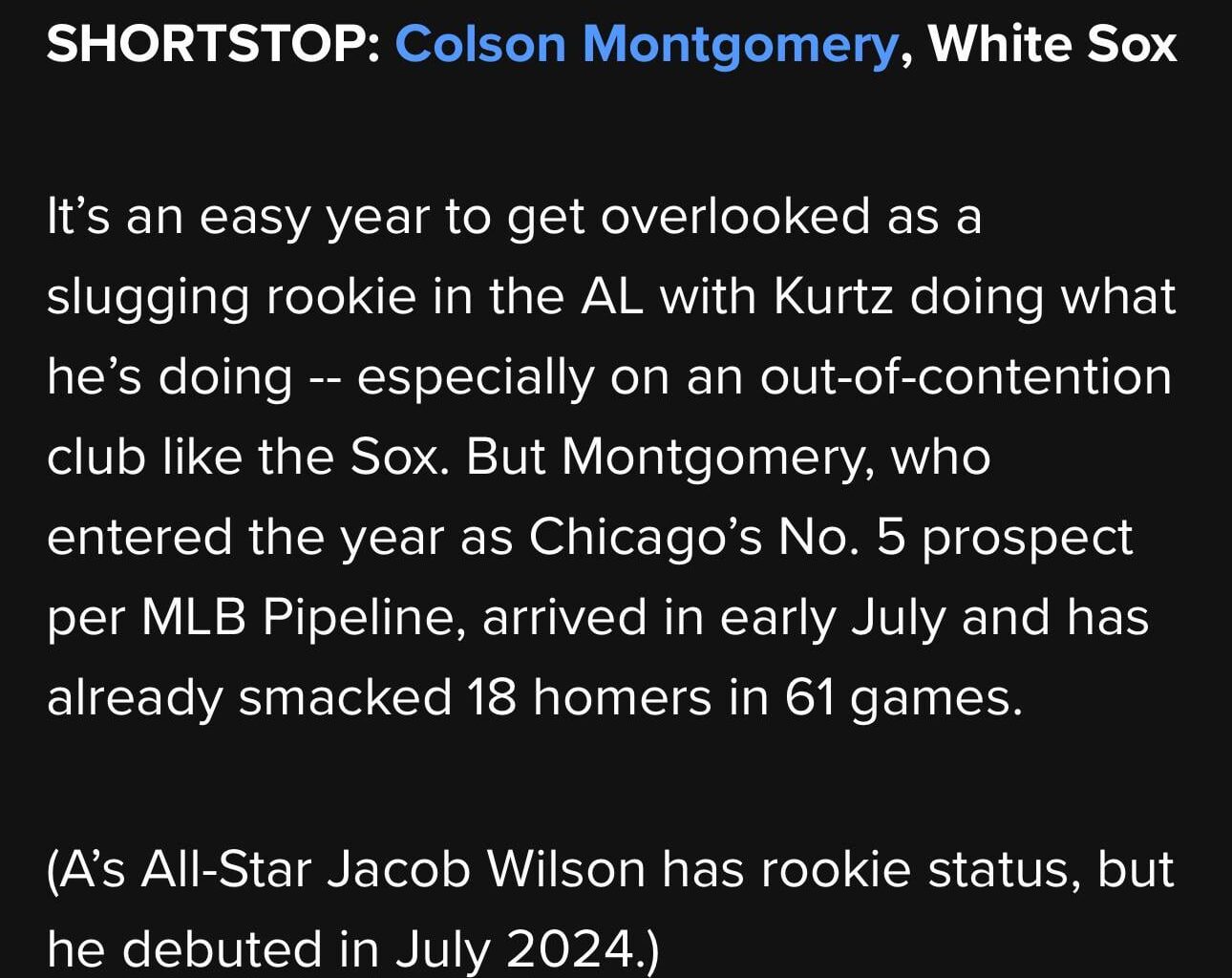 Colson Montgomery makes MLB All-debut team for ‘25