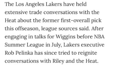 [Siegel] The Los Angeles Lakers have held extensive trade conversations with the Heat about the former first-overall pick this offseason, league sources said. After engaging in talks for Wiggins before summer League, execute Rob Pelinka has tried to reignite conversations with Riley and the Heat.