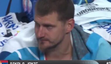 Nikola Jokic singing Pitbull's 'Don't Stop the Party' on the bench