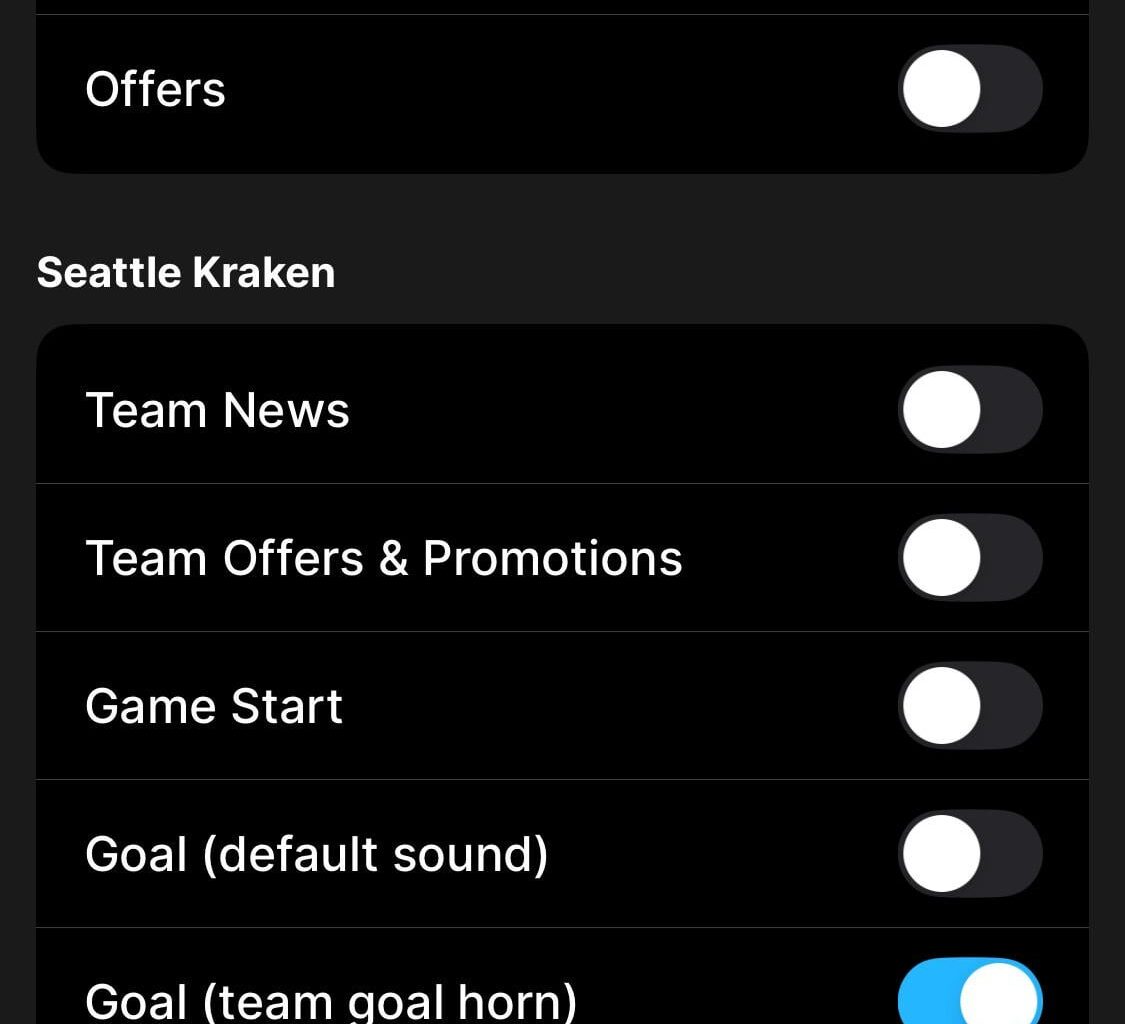 Team’s goal horn in the NHL App