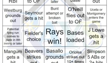 Rays vs Orioles Bingo, 9/23/2025
