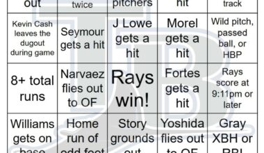 Rays vs Red Sox Bingo, 9/19/2025