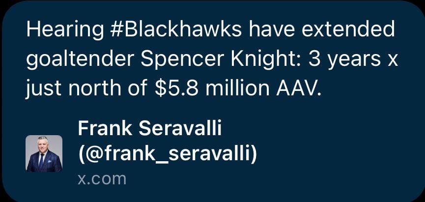 Spencer Knight signs 3 year extension in Chicago