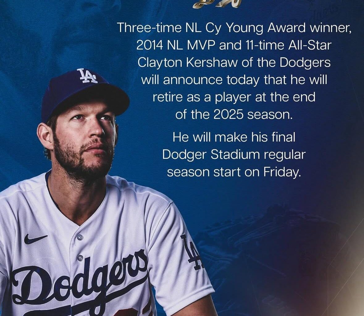 Kershaw Retiring after 2025, Final Start Friday