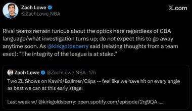 [Zach Lowe] Rival teams remain furious about the optics here regardless of CBA language/what investigation turns up; do not expect this to go away anytime soon. As Kirk Goldsberry said (relating thoughts from a team exec): "The integrity of the league is at stake."