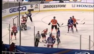 Bernie Parent unretires to pass the Lord for most saves. Game starts at ~26:40.