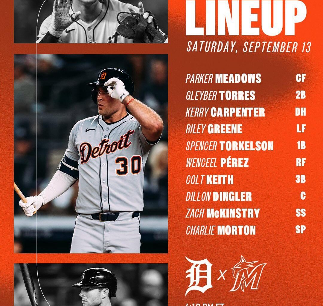 Detroit Tigers’ starting lineup for this afternoon’s game against the Marlins!