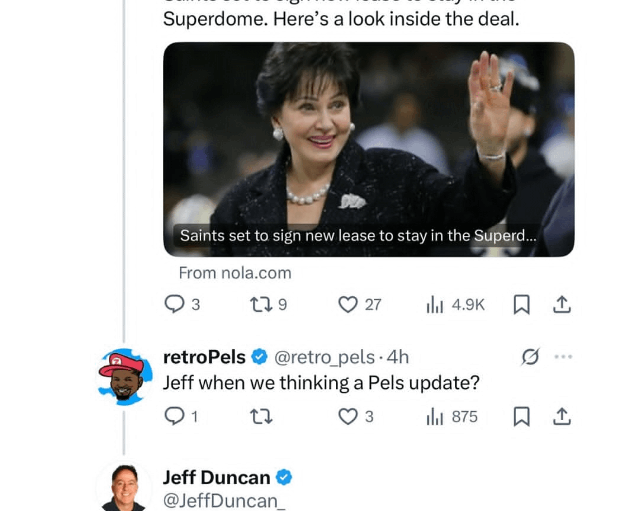 Jeff Duncan with a tidbit about the Pelicans future status in the city