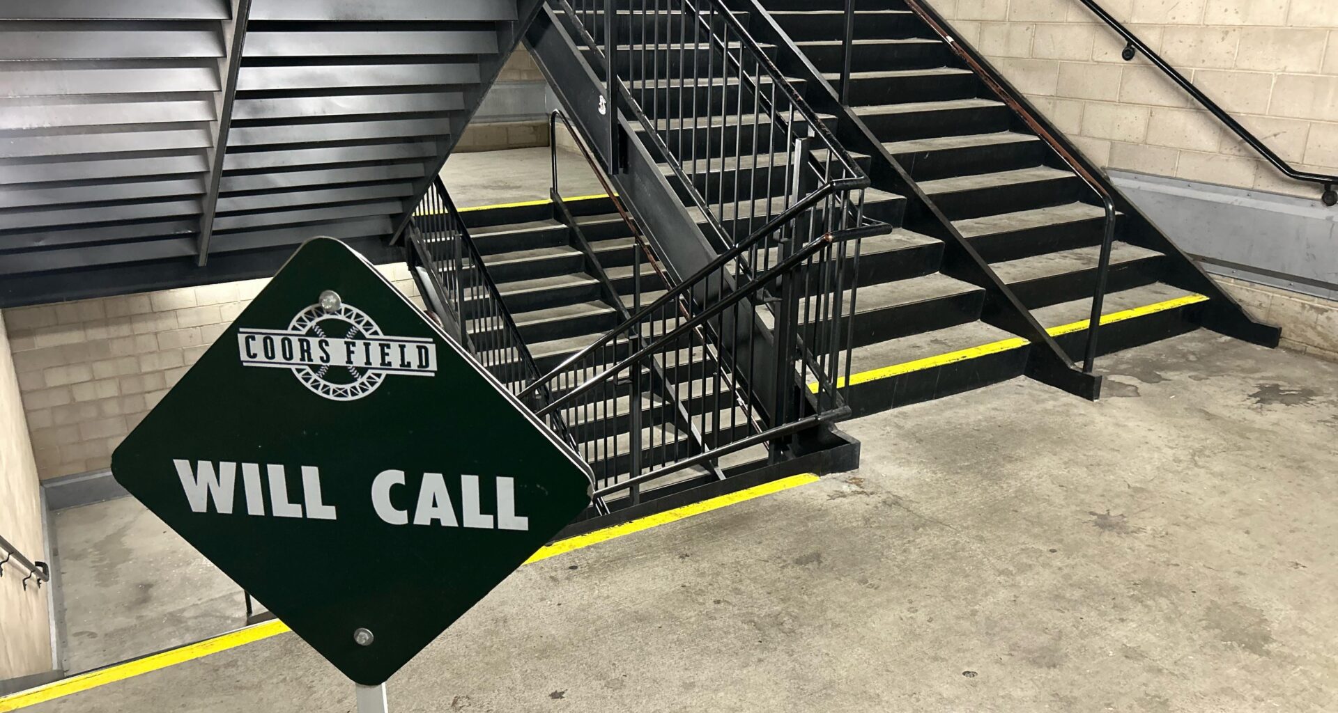 Empty staircase behind home plate during the third inning