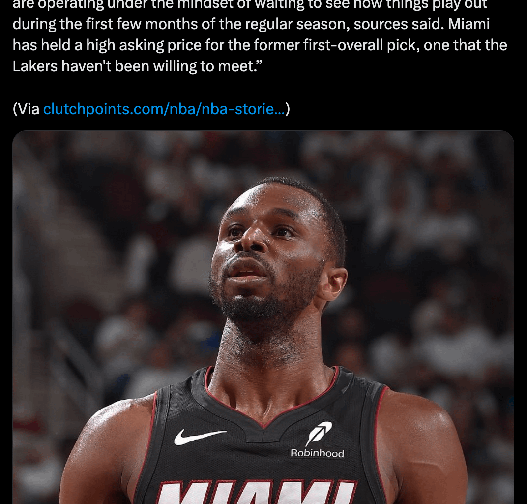 The Heat are NOT discussing an Andrew Wiggins trade with the Lakers, and they are not interested in trading him at the moment, per @BrettSiegelNBA