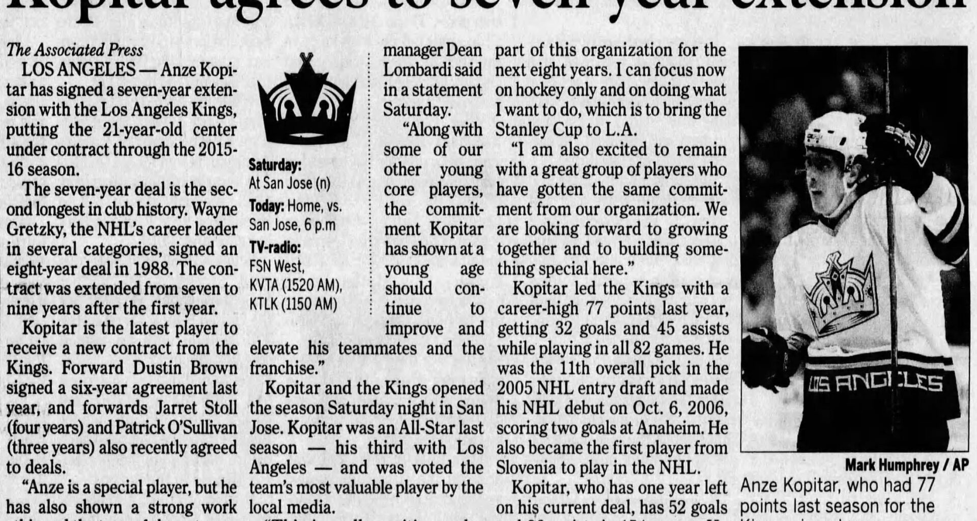 This Day in Kings’ History (2008): Kings sign Anze Kopitar to a 7-year deal