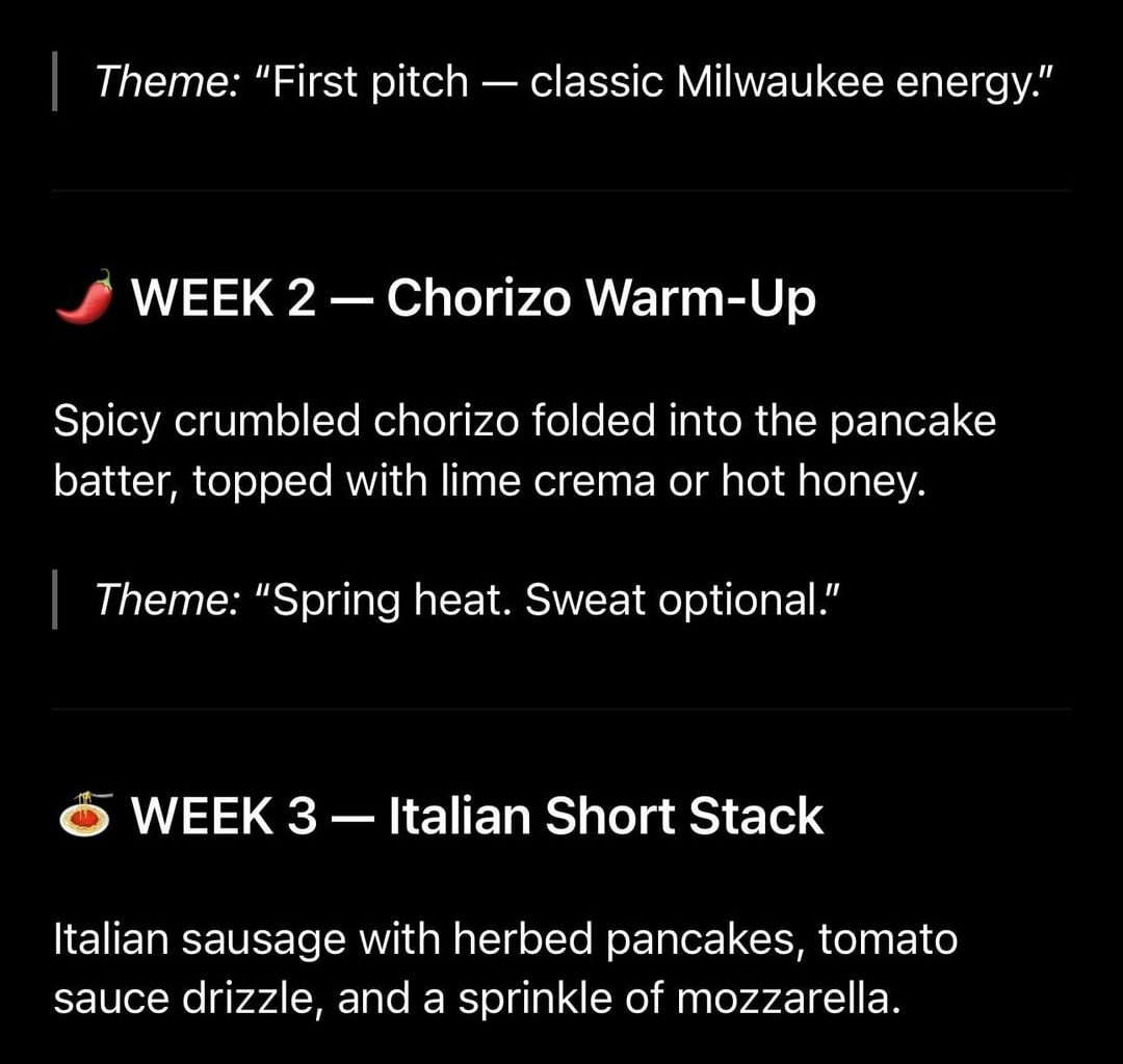 Spring Training Menu