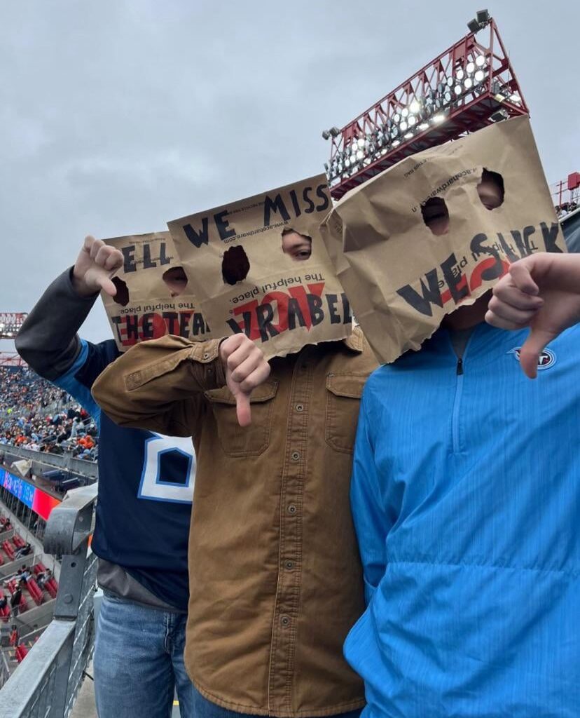 Gonna wear a brown bag over my head at Sunday’s game. What should I write on it?