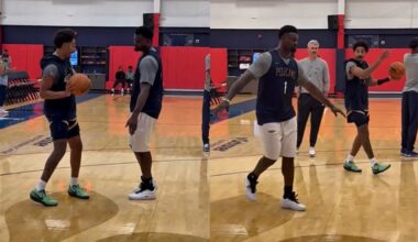 Zion Williamson & Jordan Poole work on their game together after practice 🔥