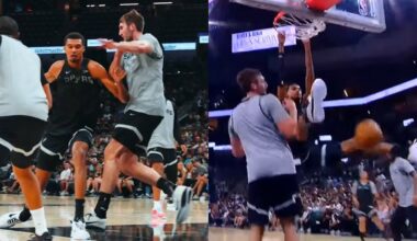 Victor Wembanyama absolutely bullies Luke Kornet for the dunk in scrimmage 😳