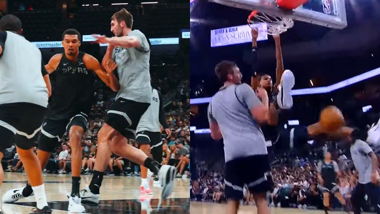 Victor Wembanyama absolutely bullies Luke Kornet for the dunk in scrimmage 😳