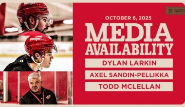 Dylan Larkin, Axel Sandin-Pellikka, Todd McLellan Media | Oct. 6, 2025