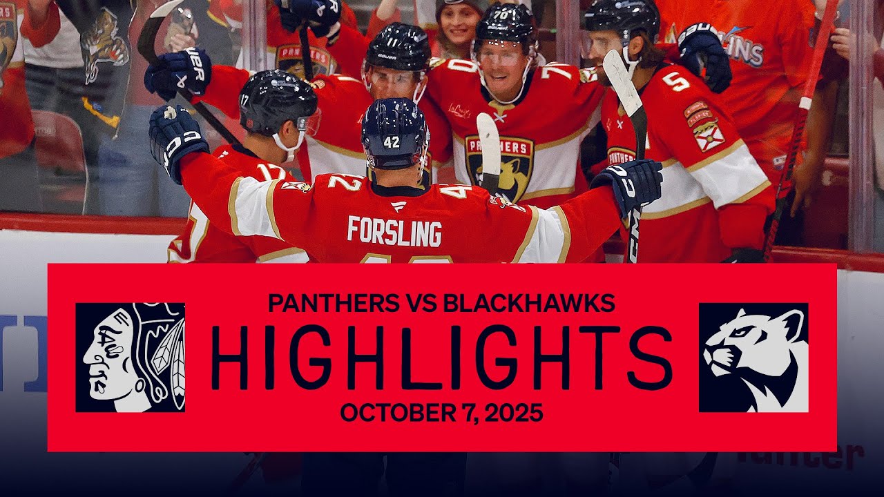 Panthers raise banner, down Blackhawks in opener | 10.7.25