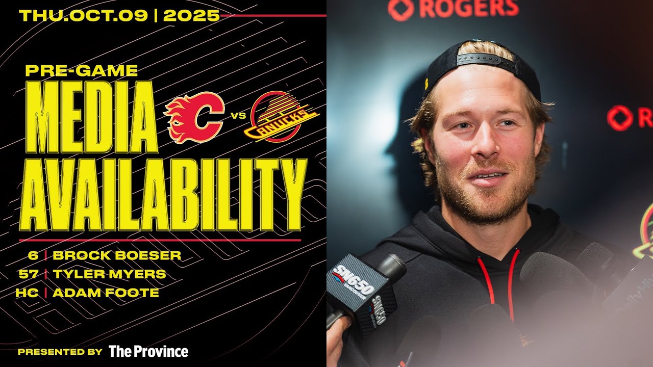 Boeser, Myers & Adam Foote Pre-Game Media Availabilities | Canucks vs. Flames (Oct. 9, 2025)