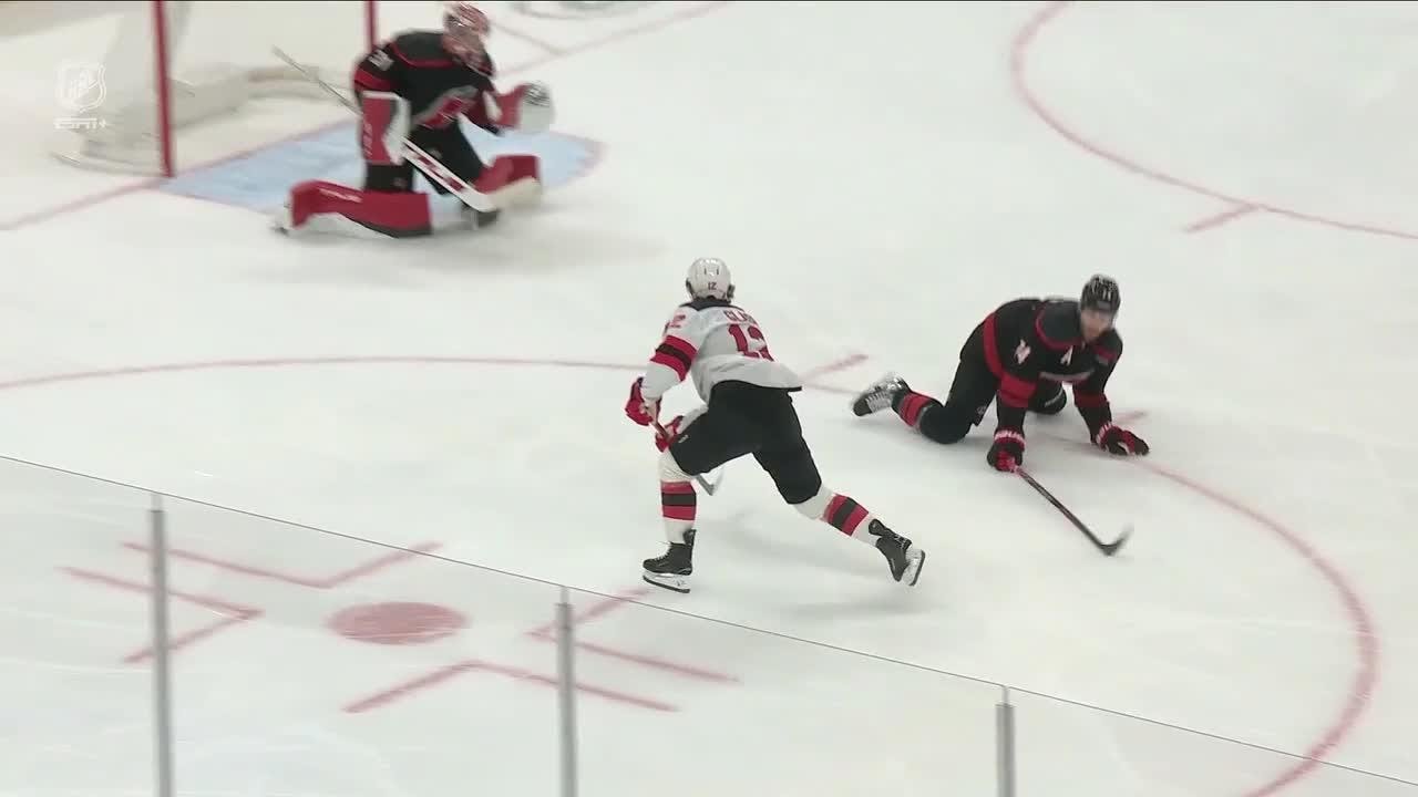 Cody Glass scores a goal against the Carolina Hurricanes