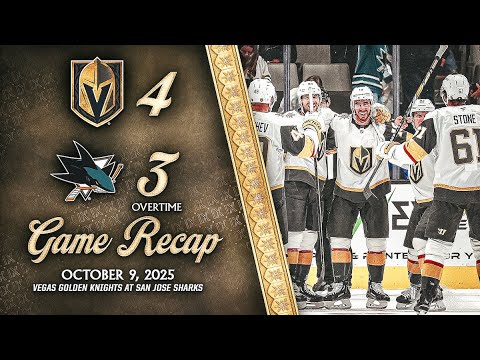 HIGHLIGHTS | Vegas Golden Knights 4, San Jose Sharks 3, OT | Oct. 9, 2025
