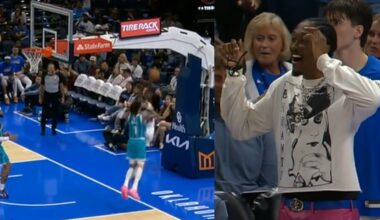 Cason Wallace hits most insane shot over backboard while falling out of bounds 🤯