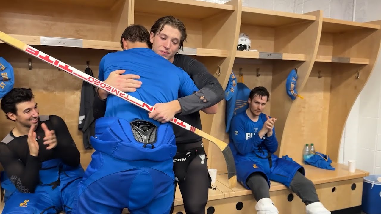 Blues celebrate first win of season