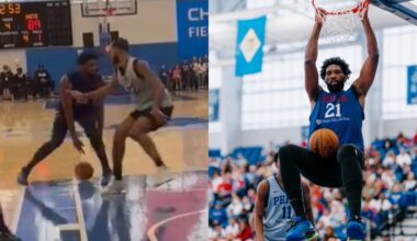 Joel Embiid looking healthy and dunks during 76ers scrimmage at open practice